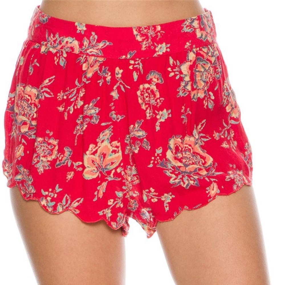 Billabong red floral crinkle soft shorts